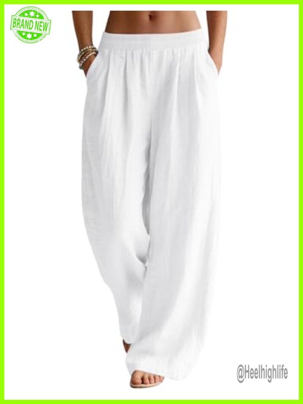 Linen Cotton Wide Leg Palazzo Pants with Pockets Summer Beach Vacation